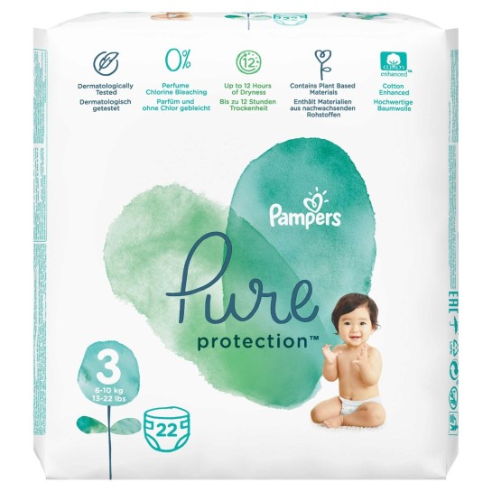 Pampers 3 pure protection 6-10kg, 22 bucăti
