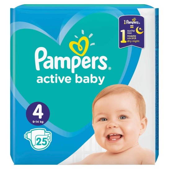 Pampers 4 active baby 9-14kg, 25 bucăti