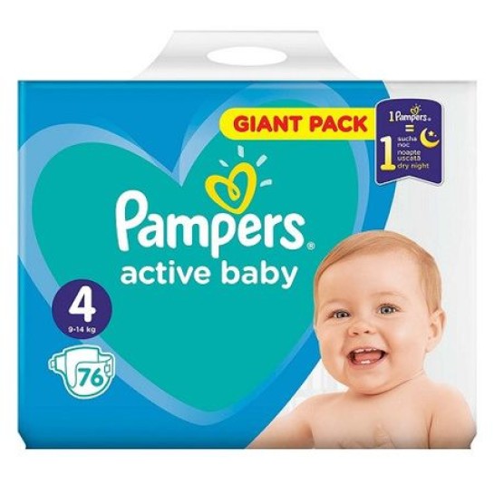 Pampers 4 active baby 9-14kg, 76 bucăti