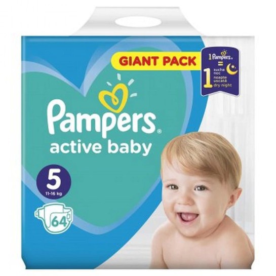 Pampers 5 active baby 11-16kg, 64 bucăti