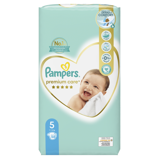 Pampers 5 premium care 11-16kg, 58 bucăti