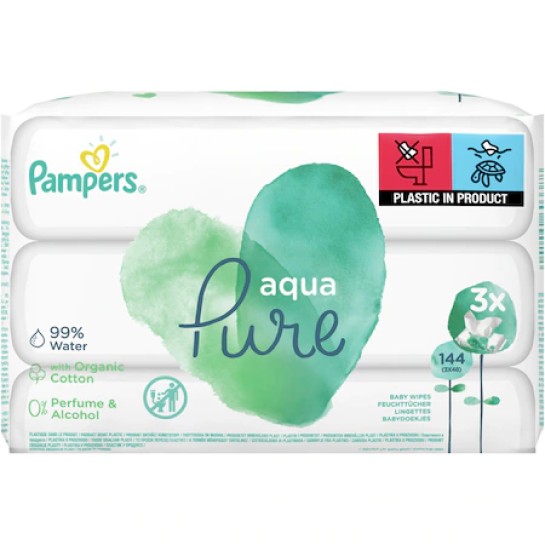 Pampers servetele umede aqua pure, 3 x 48 bucăti
