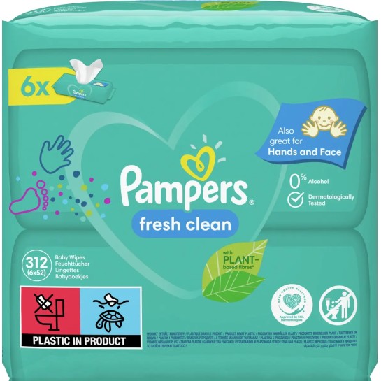 Pampers servetele umede fresh clean rezervă, 6 x 52 bucăti