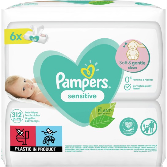 Pampers servetele umede sensitive, 6 x 52 bucăti