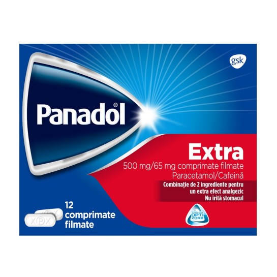 Panadol Extra 500mg/65mg, 12 comprimate filmate