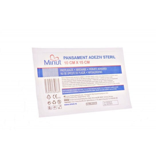 Pansament adeziv steril, 10cm x 15cm, Minut