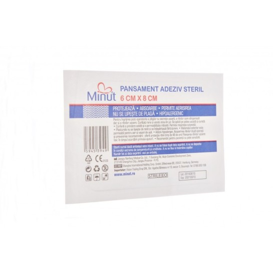 Pansament adeziv steril, 6cm x 8cm, Minut