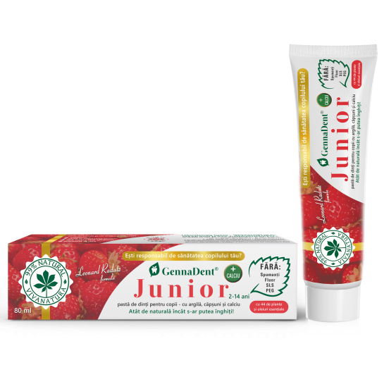 Pastă de dinti Gennadent junior cu argilă si căpsuni, 80 ml, VivaNatura