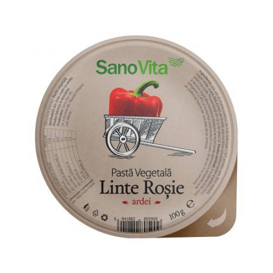Pastă vegetală din linte rosie cu ardei 100g, SanoVita