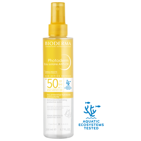 Photoderm Anti-Ox, apă cu protectie solară SPF 50 pentru piele sensibilă, 200 ml, Bioderma 