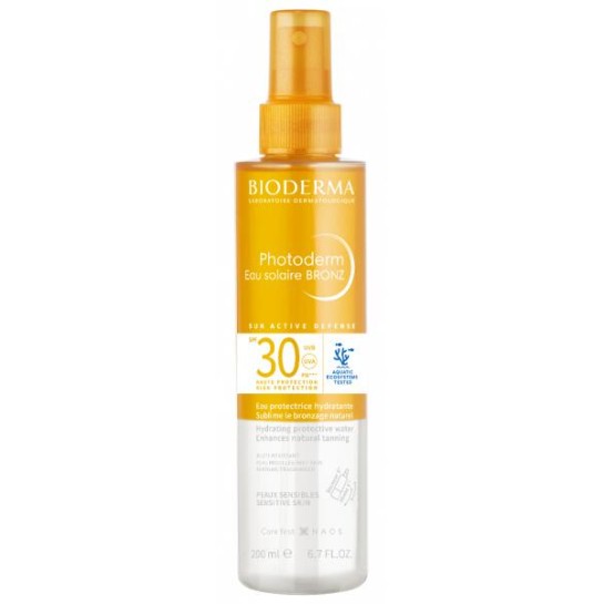 Photoderm Bronz, apă cu protectie solară SPF30 pentru piele sensibilă, 200 ml, Bioderma