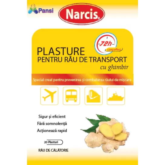 Plasturi pentru rău de transport cu ghimbir, 20 bucati, Narcis