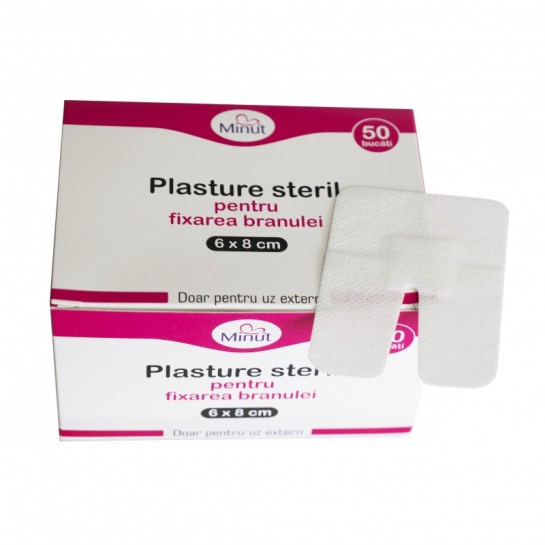 Plasturi sterili fixare branule, 6cm x 8cm, Minut