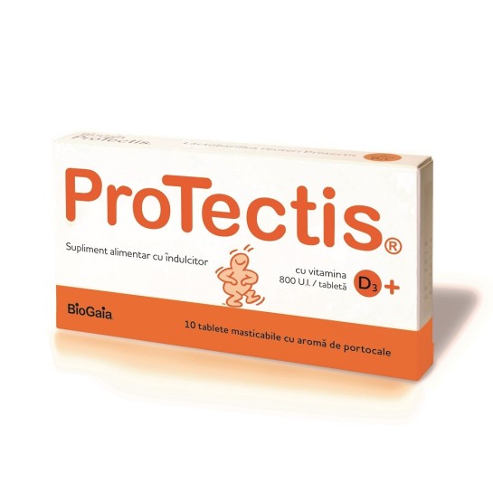 Protectis BioGaia cu Vitamina D3 800UI cu aromă de lămaie, 10 tablete masticabile