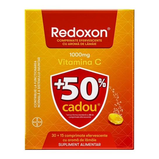 Redoxon Vitamina C 1000mg lămaie, Pachet promotional 45 comprimate efervescente