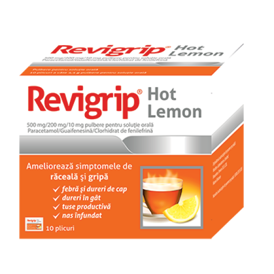 Revigrip hot lemon, 10 plicuri, Solacium