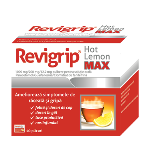 Revigrip hot lemon max, 10 plicuri, Solacium
