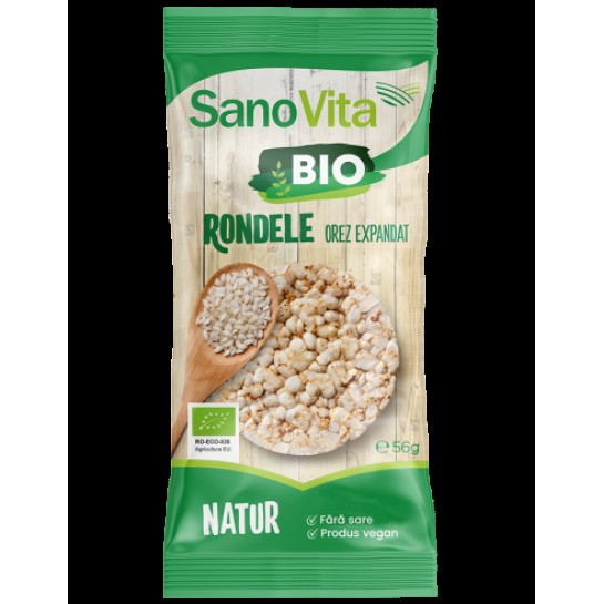 Rondele simple din orez expandat BIO 56g, SanoVita