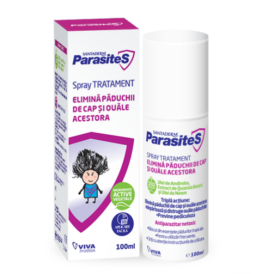 Santaderm Parasites spray tratament impotriva păduchilor, 100 ml, Viva Pharma