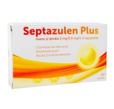 Septazulen Plus Miere si Lamaie, 2mg/0.6mg/1.2 mg, 24 pastile, PharmaNet