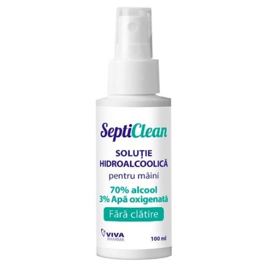 Septiclean solutie hidroalcoolică pentru maini cu apă oxigenată, 100 ml, Viva Pharma