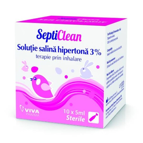 Septiclean solutie salină hipertonă 3%, 10 monodoze x 5 ml, Viva Pharma