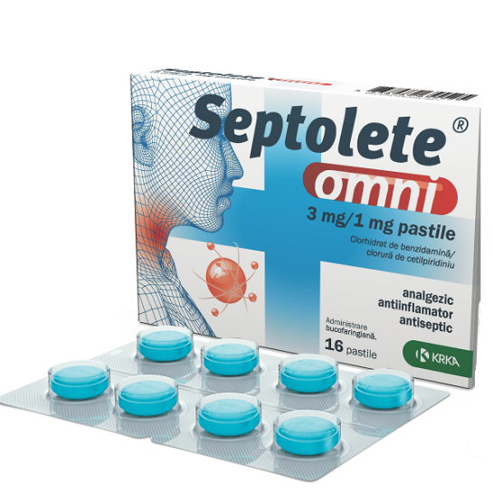 Septolete omni eucalipt, 3mg/1mg, 16 pastile, Krka