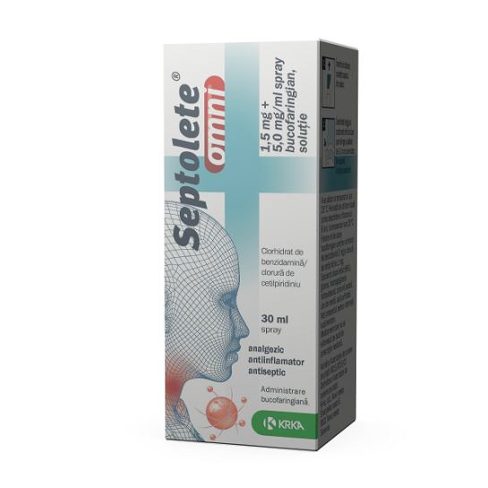 Septolete omni, spray bucofaringian, 1.5mg+5mg/ml, 30ml, Krka