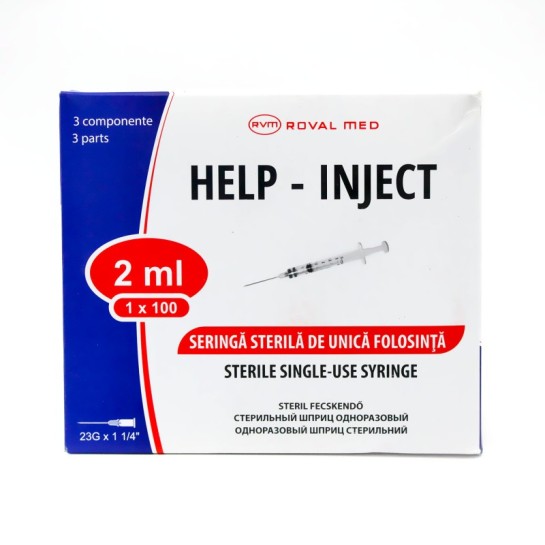 Seringă de unică folosintă 2ml cu ac, Roval Med