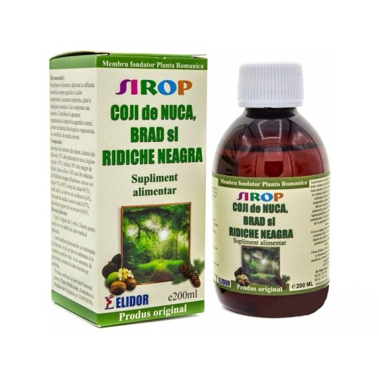 Sirop coji de nucă + brad + ridichie neagră, 200ml, Elidor