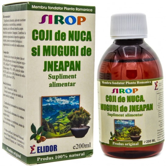 Sirop coji de nucă + jneapăn, 200ml, Elidor
