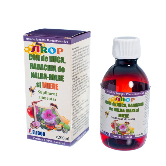Sirop coji de nucă + nalbă mare, 200ml, Elidor
