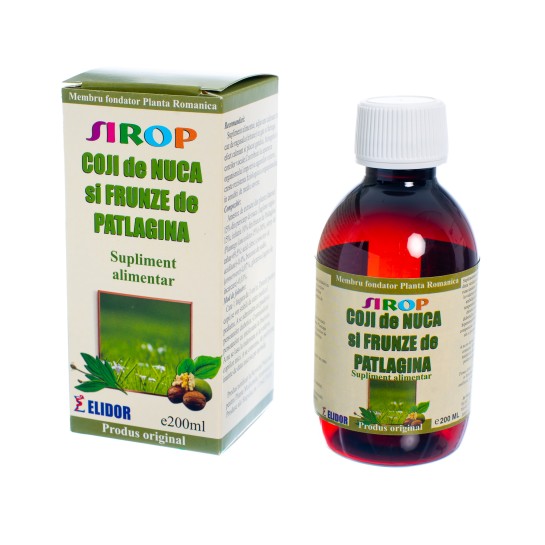 Sirop coji de nucă + pătlagină, 200ml, Elidor