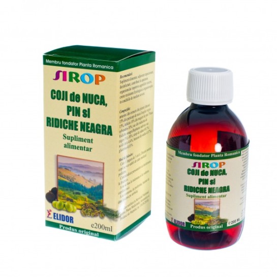 Sirop coji de nucă + pin + ridiche neagră, 200ml, Elidor