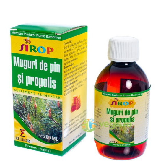 Sirop muguri de pin + plop + propolis, 200ml, Elidor