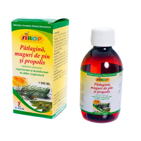 Sirop pătlagină + muguri de pin + propolis, 200ml, Elidor