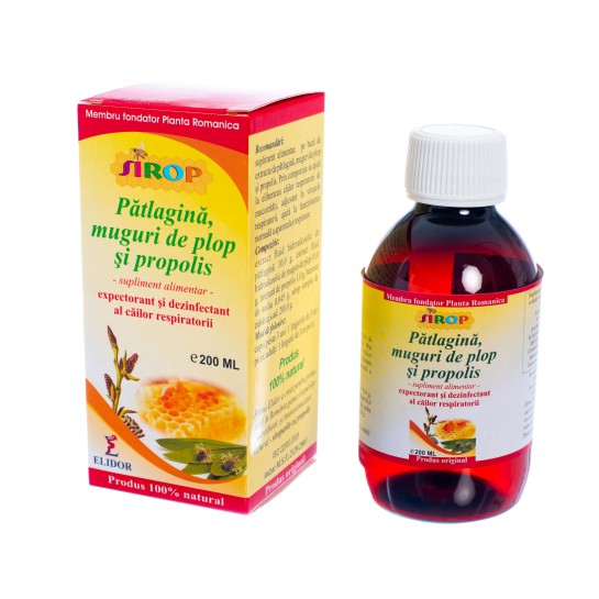 Sirop pătlagină + plop + propolis, 200ml, Elidor