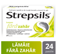Strepsils Lemon fara zahar, 24 pastile, Reckitt Benckiser Healthcare