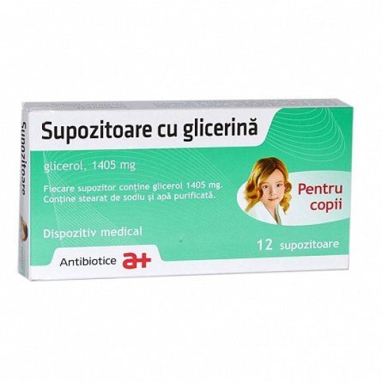 Supozitoare cu glicerina pentru copii, 12 supozitoare, Antibiotice SA