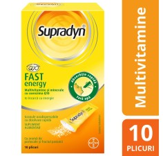 Supradyn Fast Energy, Multivitamine si Coenzima Q10, 10 plicuri granule orodispersabile cu dizolvare rapida
