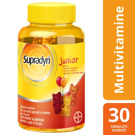 Supradyn Junior Multivitamine, Vitamina C, B3, B6, B12 – 30 ursuleti gumati