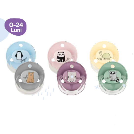 Suzete silicon rotunde, diferite culori cu inel trasparent 0-24 luni, Babynova