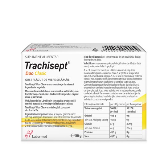Trachisept Duo Clasic, 16 comprimate pentru supt, Labormed