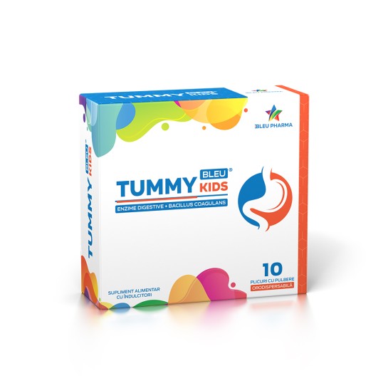 Tummy Bleu Kids, supliment pentru sistemul digestiv cu indulcitori, 10 plicuri, Bleu Pharma 