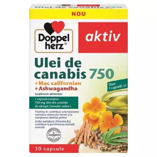 Doppelherz Aktiv Ulei de Canabis 750 + Mac californian + Ashwagandha, 30 capsule, Queisser