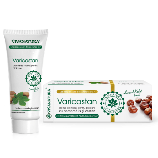 Varicastan cremă pentru masajul picioarelor cu hamamelis si castan, 75 ml, VivaNatura