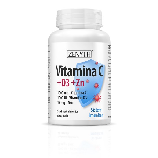 Vitamina C +D3 +Zn, 60 capsule