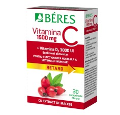 Vitamina C 1500 mg comprimat filmat RETARD + Vitamina D3 3000 UI, 30 comprimate, Beres