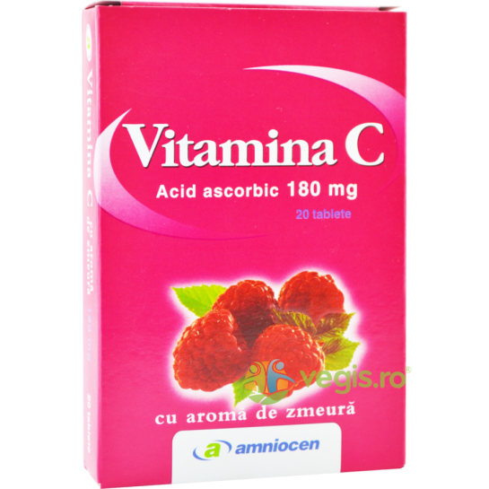 Vitamina C 180mg zmeura 20cpr Amniocen  