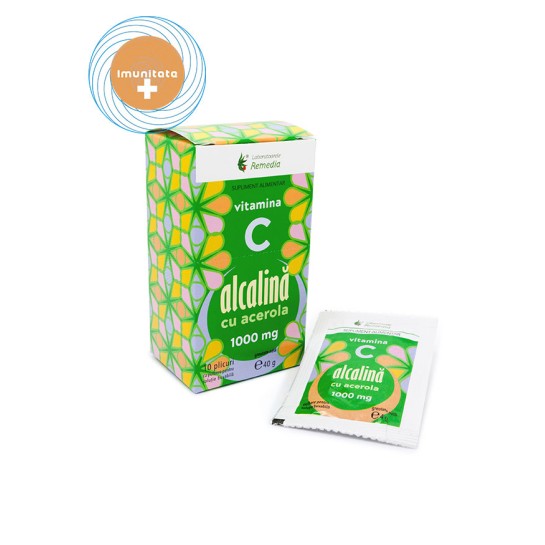 Vitamina C alcalină cu acerola 1000mg, 10 plicuri, Remedia